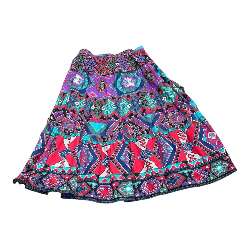 Vintage Willowbend Aztec Southwestern Full Tiered Prairie Maxi Skirt USA